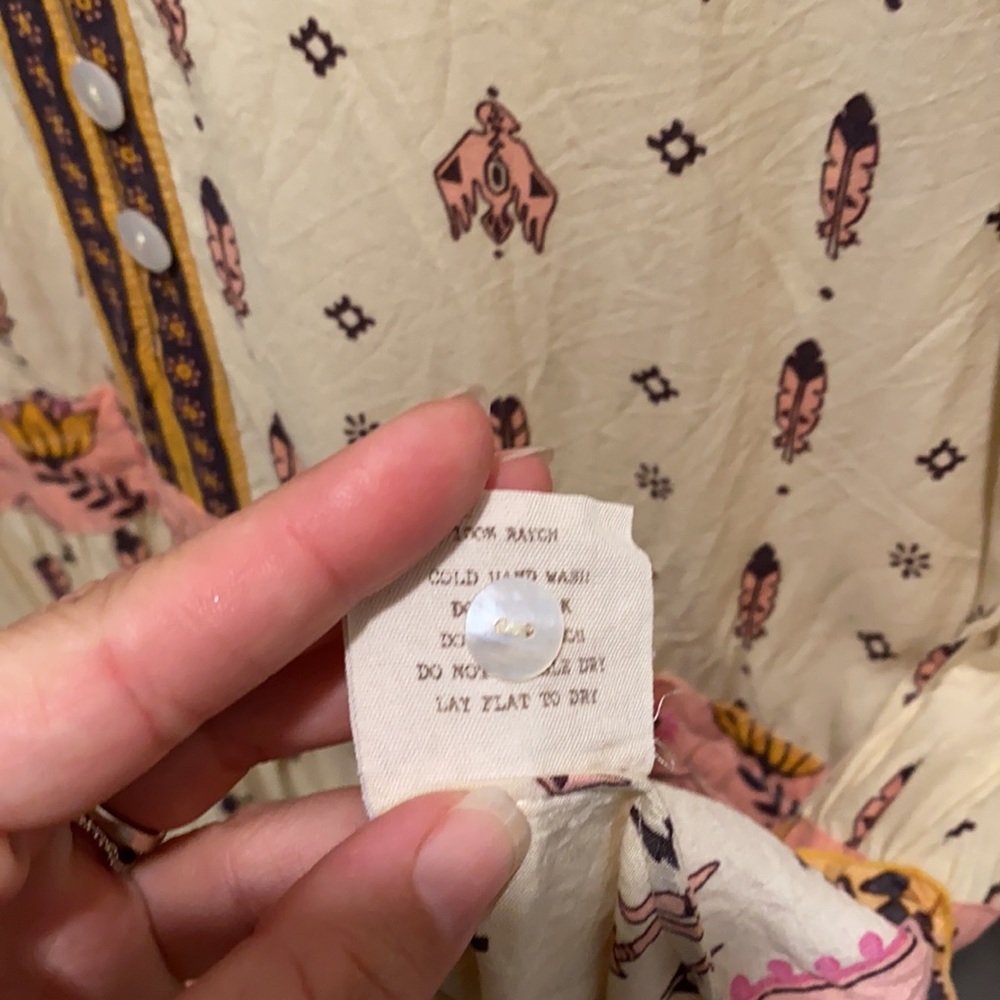 Spell Cream Boho Floral Tunic Dress with Pink and Mustard Accents - Picture 5 of 8